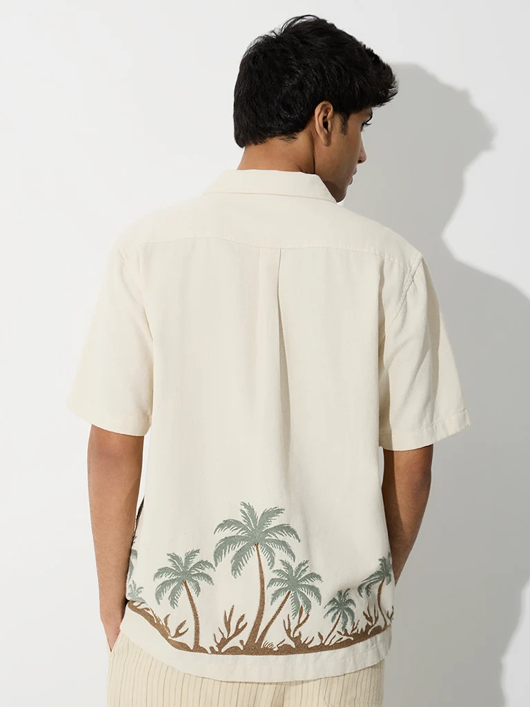 Off-White Tropical Embroidered Relaxed-Fit Cotton Shirt
