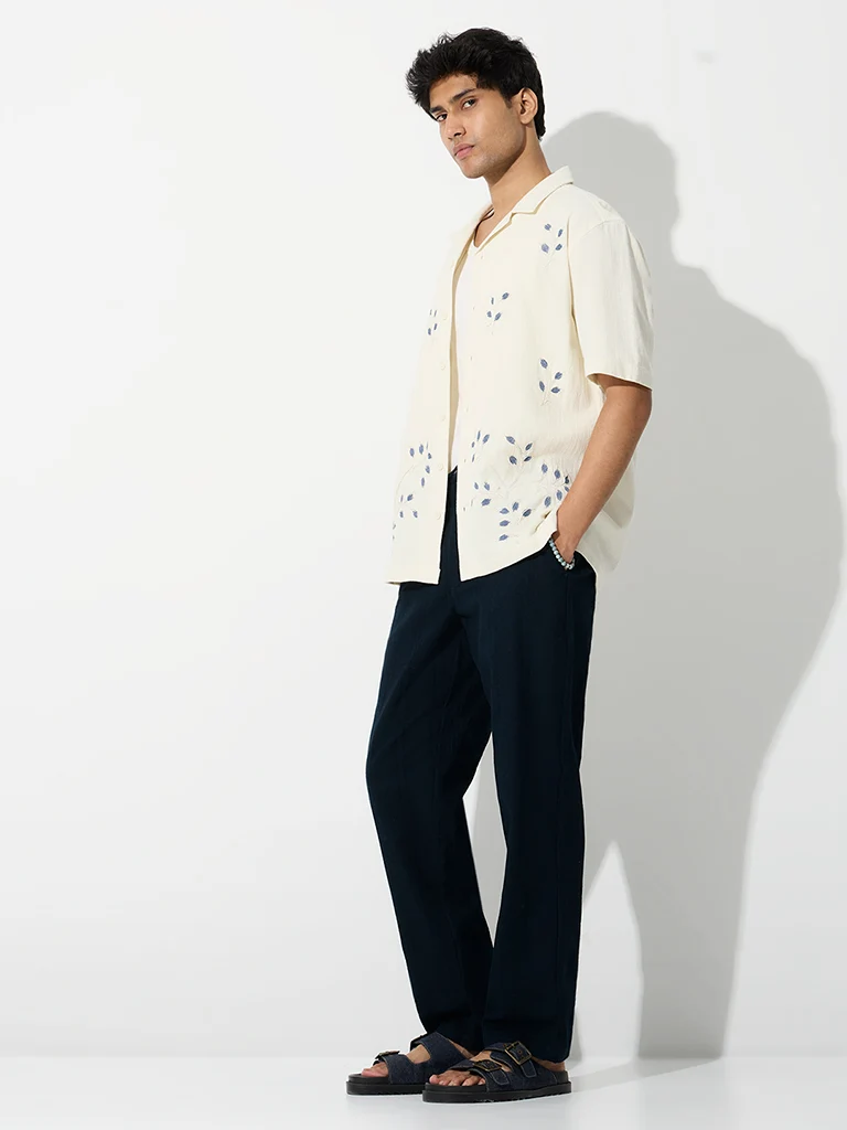 Off-White Foliage Embroidered Relaxed-Fit Cotton Shirt