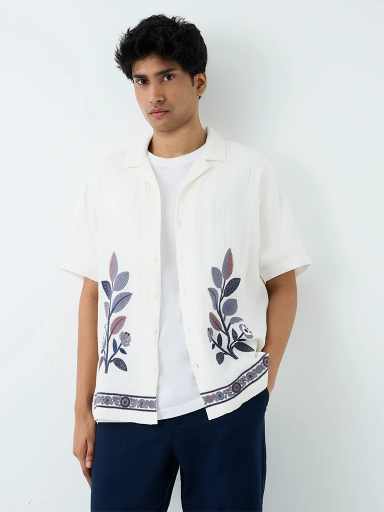 ETA Off-White Botanical Print Relaxed Fit Shirt
