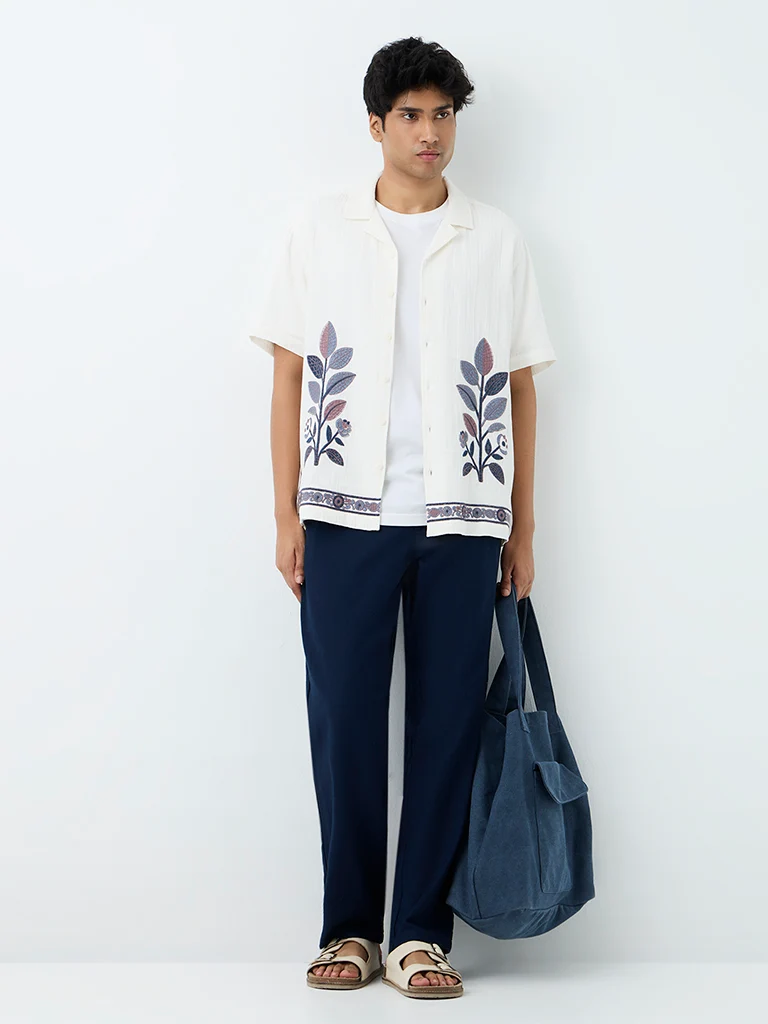 ETA Off-White Botanical Print Relaxed Fit Shirt