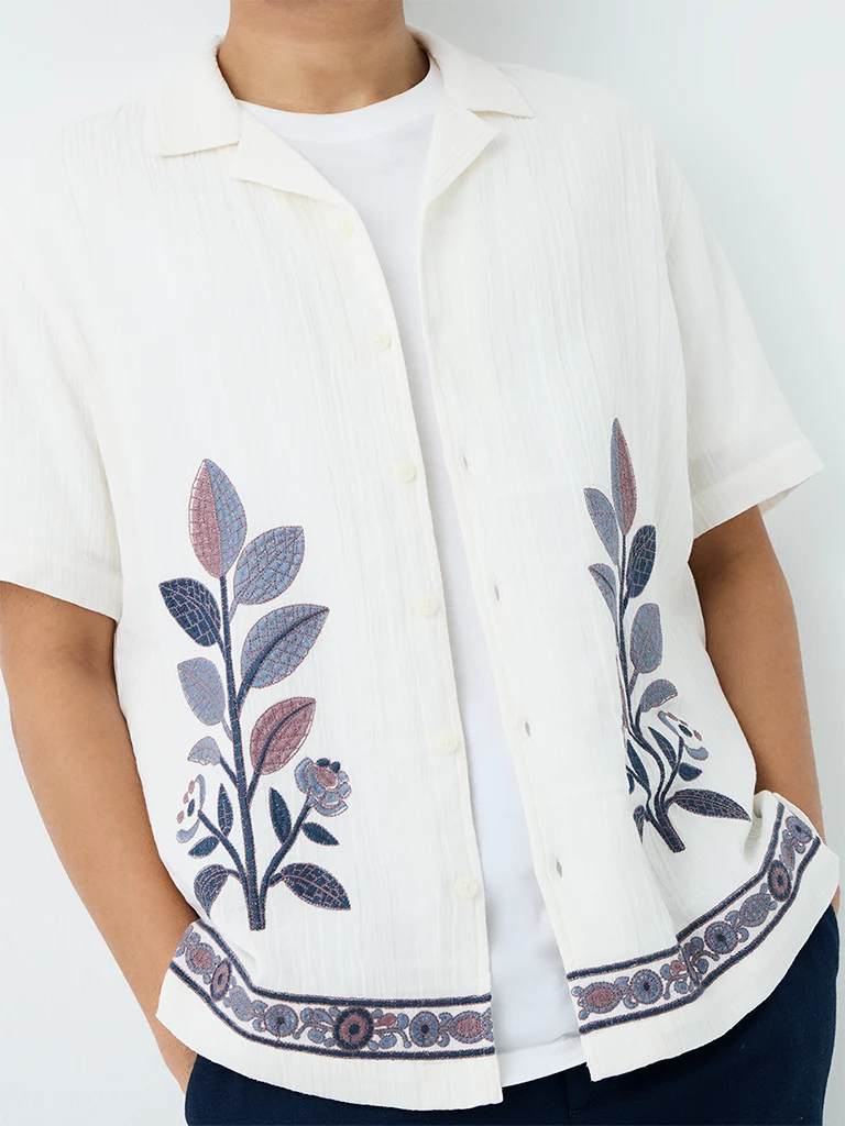 ETA Off-White Botanical Print Relaxed Fit Shirt