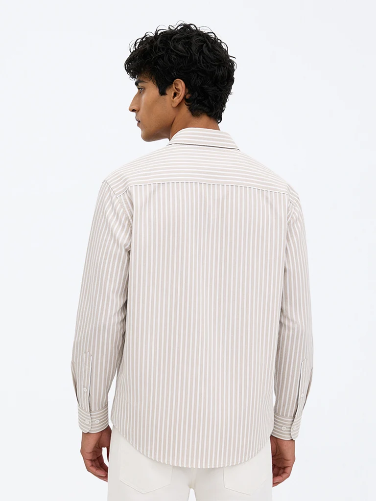 Casuals Beige Striped Relaxed-Fit Cotton Shirt
