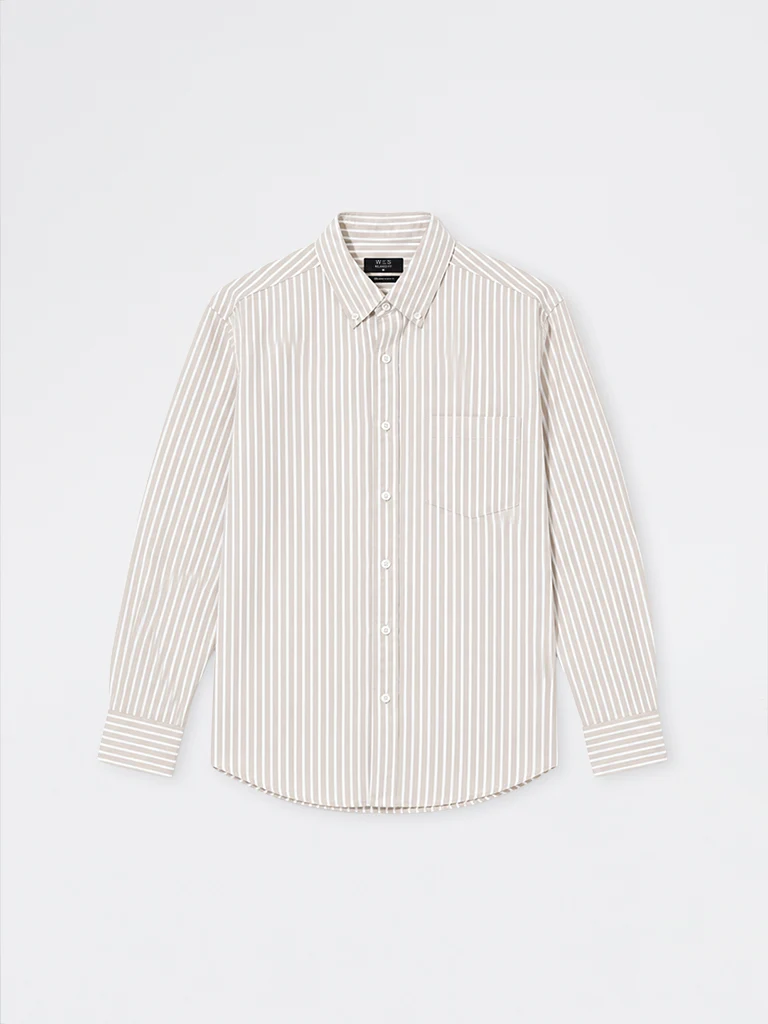 Casuals Beige Striped Relaxed-Fit Cotton Shirt