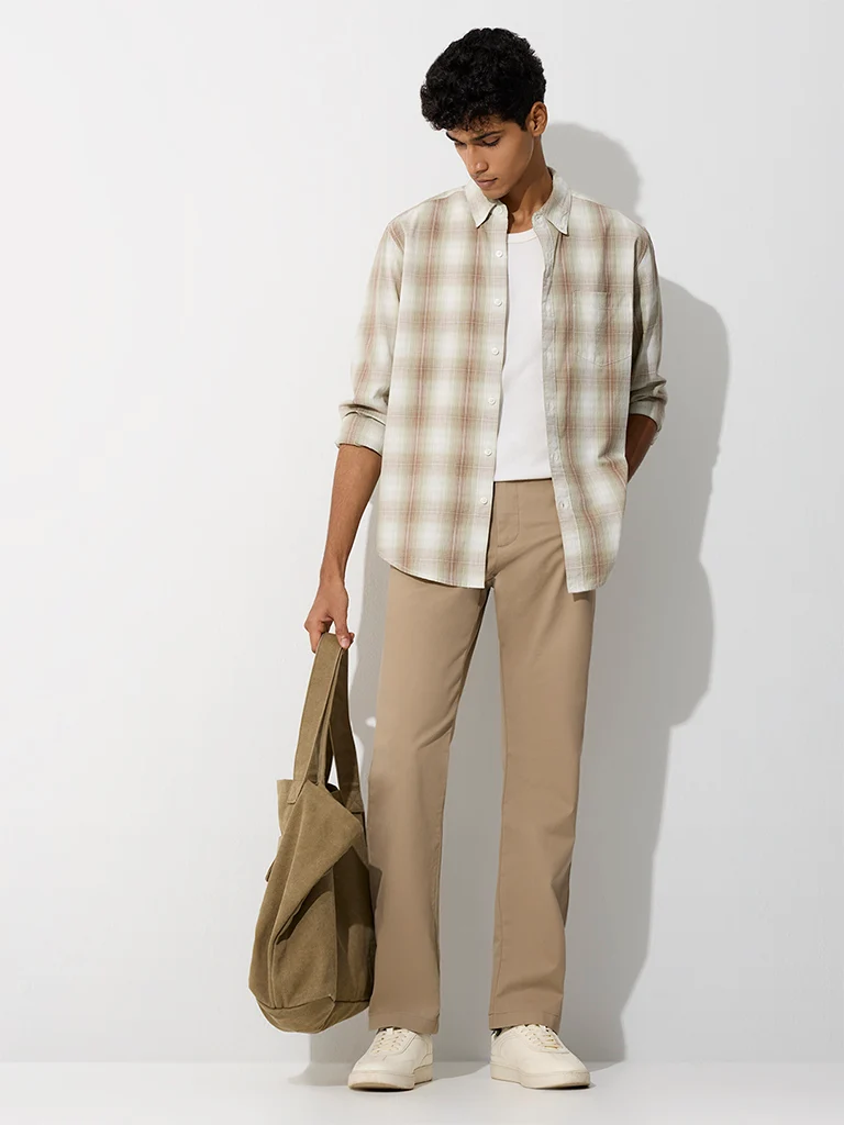Casuals Green Checkered Relaxed-Fit Cotton Shirt