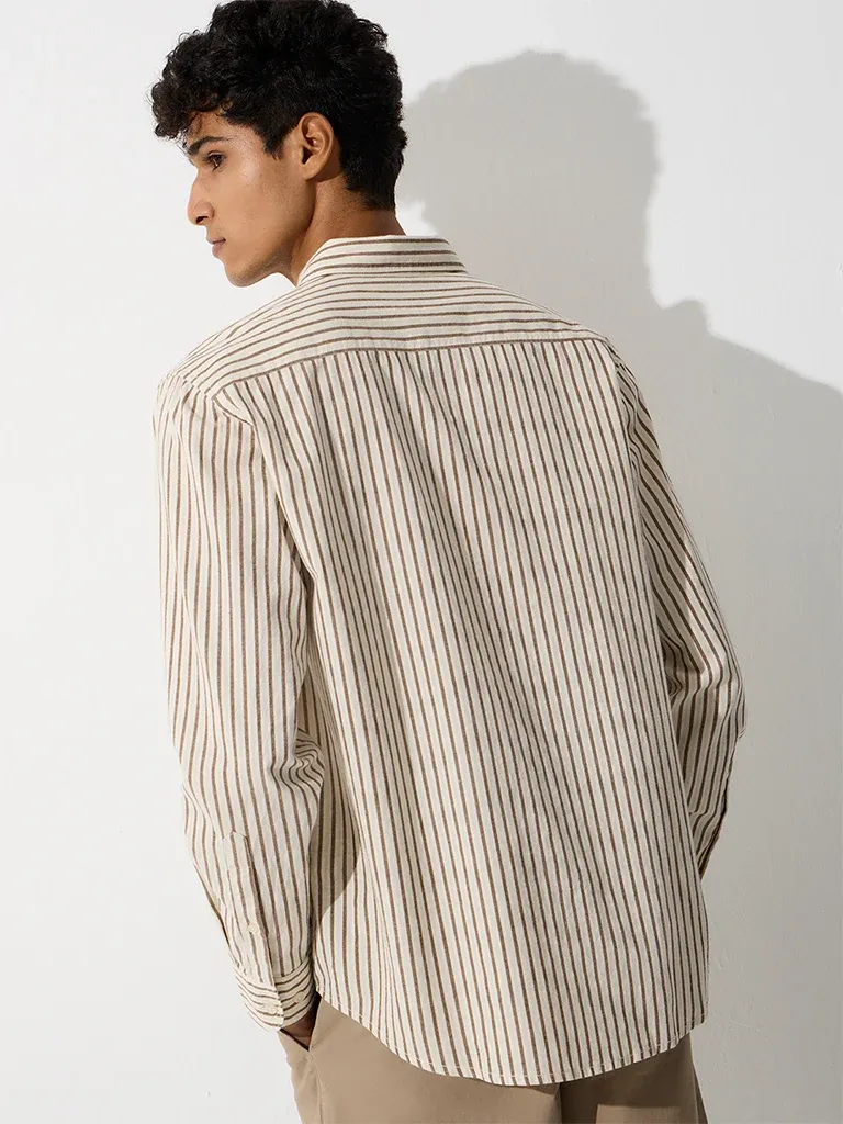 Casuals Brown Striped Relaxed-Fit Cotton Shirt