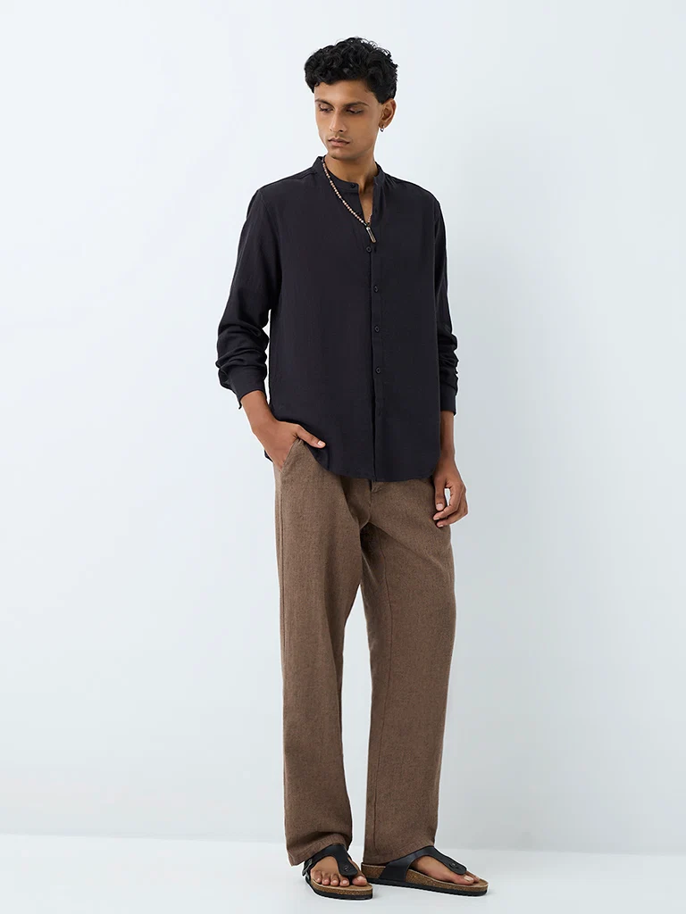ETA Mustard Crinkle-Textured Relaxed-Fit Cotton Shirt