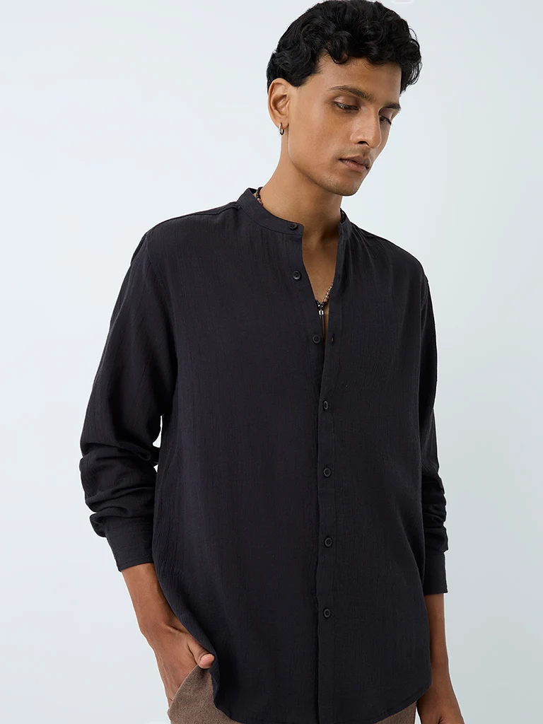 ETA Mustard Crinkle-Textured Relaxed-Fit Cotton Shirt