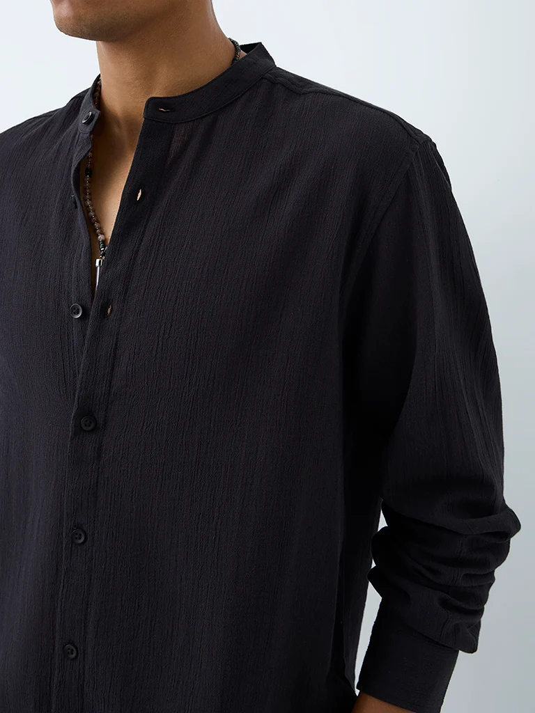 ETA Mustard Crinkle-Textured Relaxed-Fit Cotton Shirt