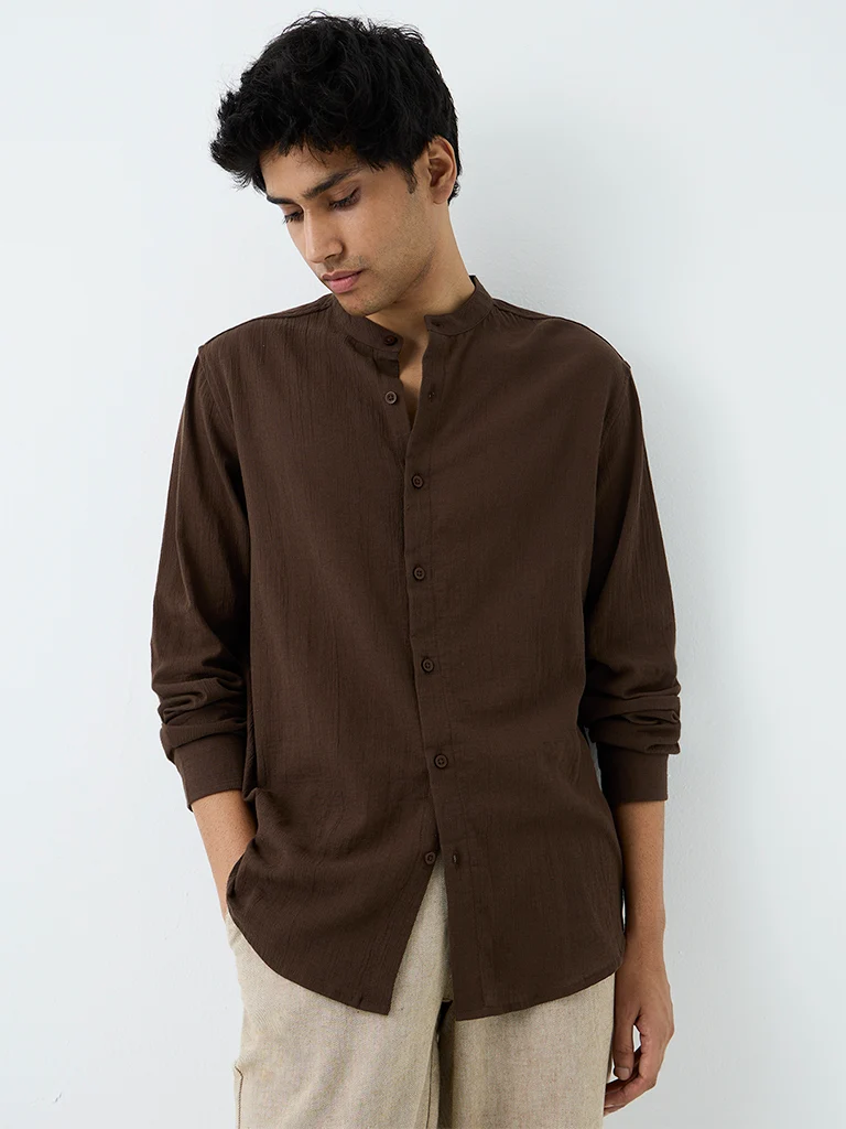ETA Mustard Crinkle-Textured Relaxed-Fit Cotton Shirt