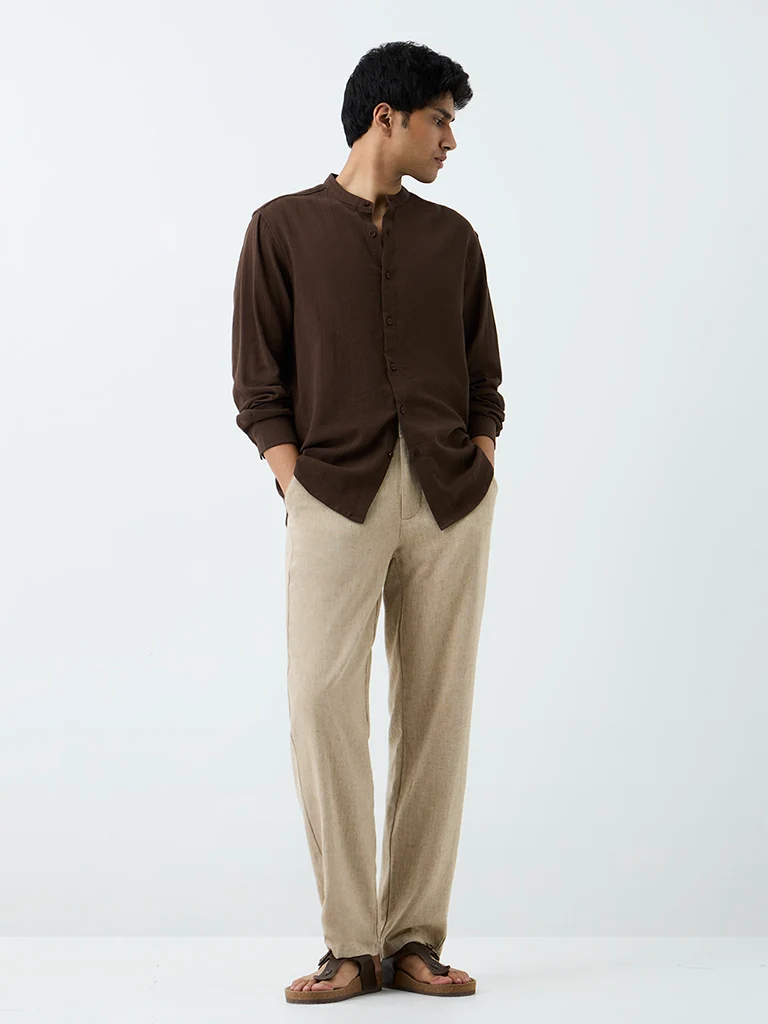 ETA Mustard Crinkle-Textured Relaxed-Fit Cotton Shirt