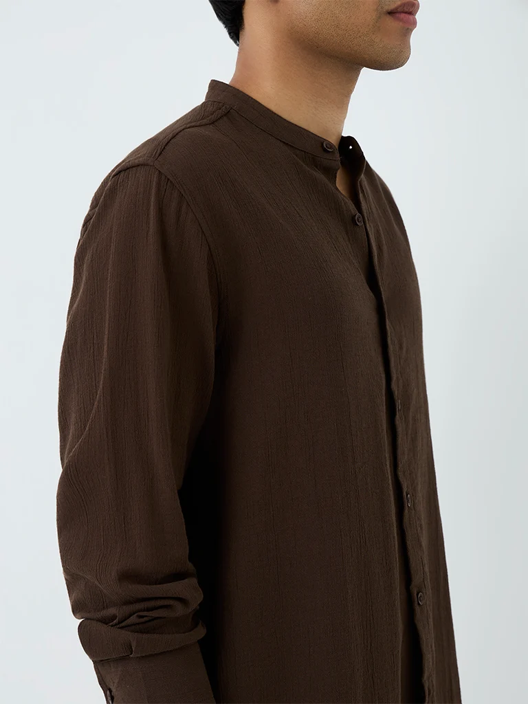 ETA Mustard Crinkle-Textured Relaxed-Fit Cotton Shirt