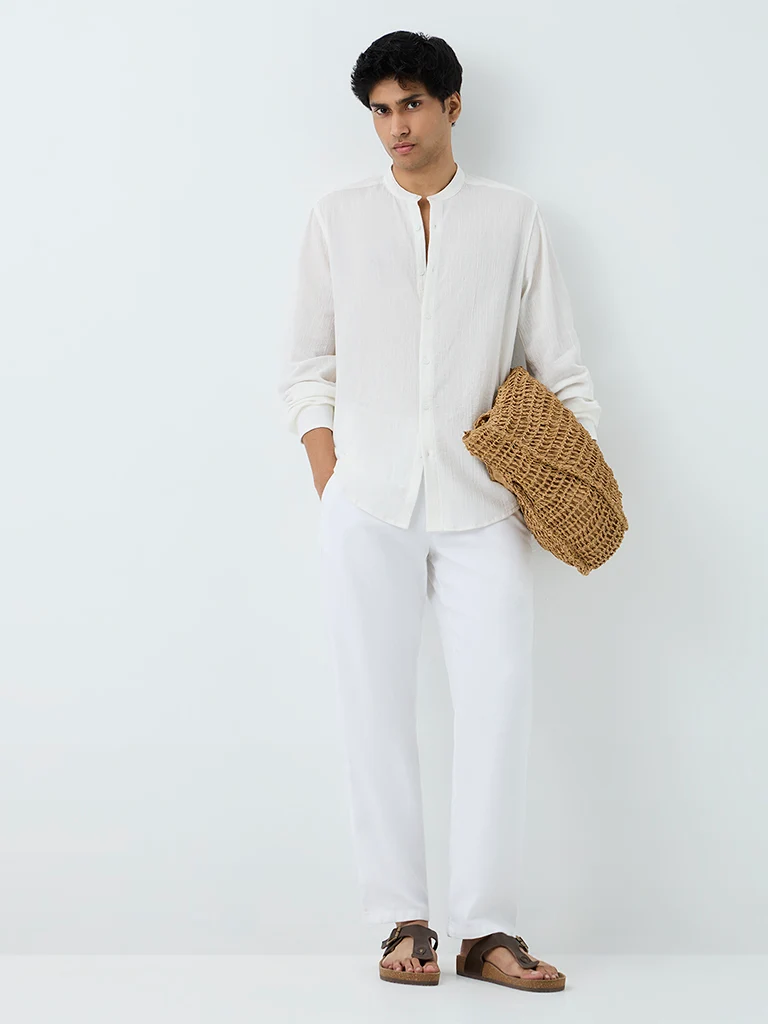 ETA Mustard Crinkle-Textured Relaxed-Fit Cotton Shirt