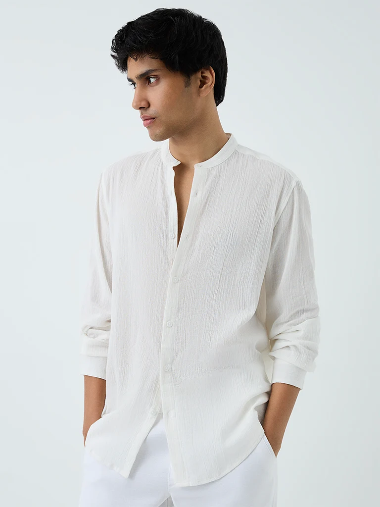 ETA Mustard Crinkle-Textured Relaxed-Fit Cotton Shirt