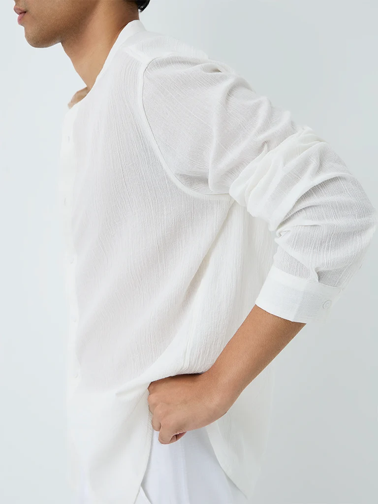 ETA Mustard Crinkle-Textured Relaxed-Fit Cotton Shirt