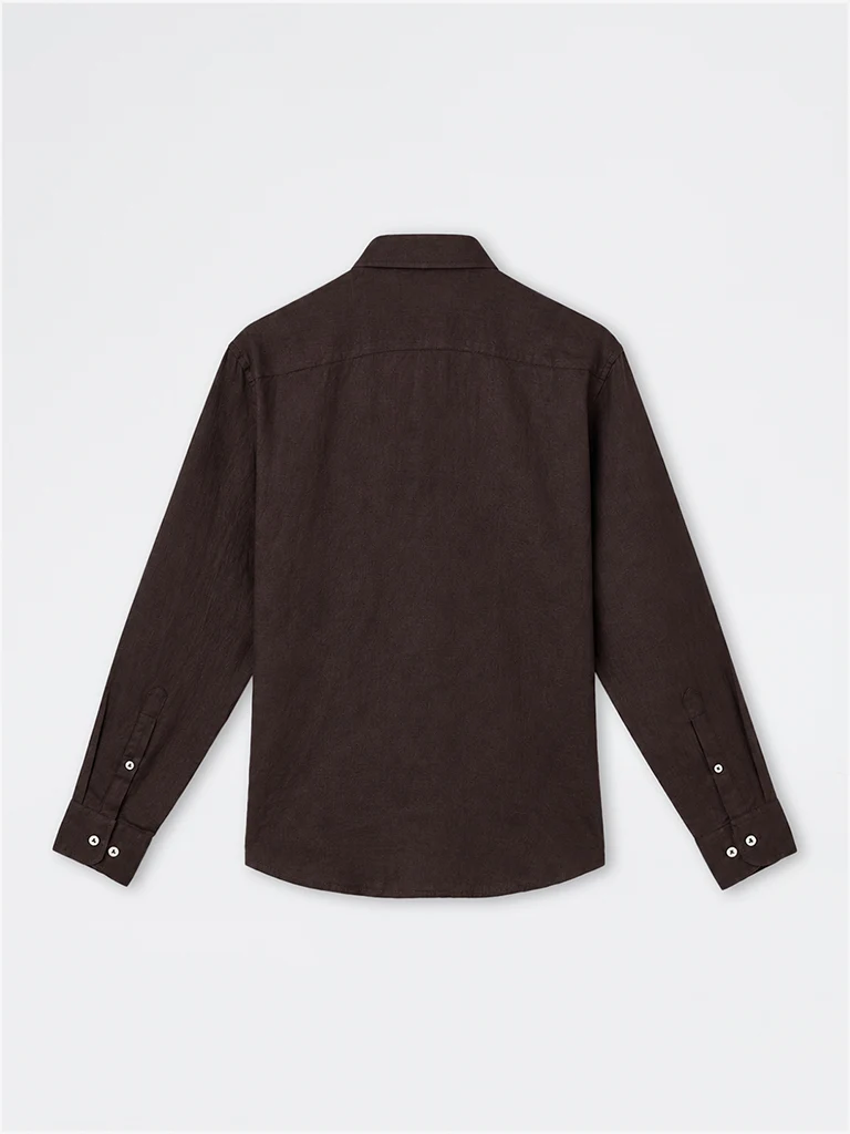 Ascot Dark Brown Solid Relaxed-Fit Linen Shirt