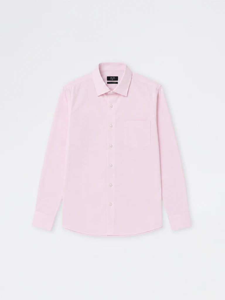 WES Formals Light Pink Checkered Slim-Fit Cotton Shirt