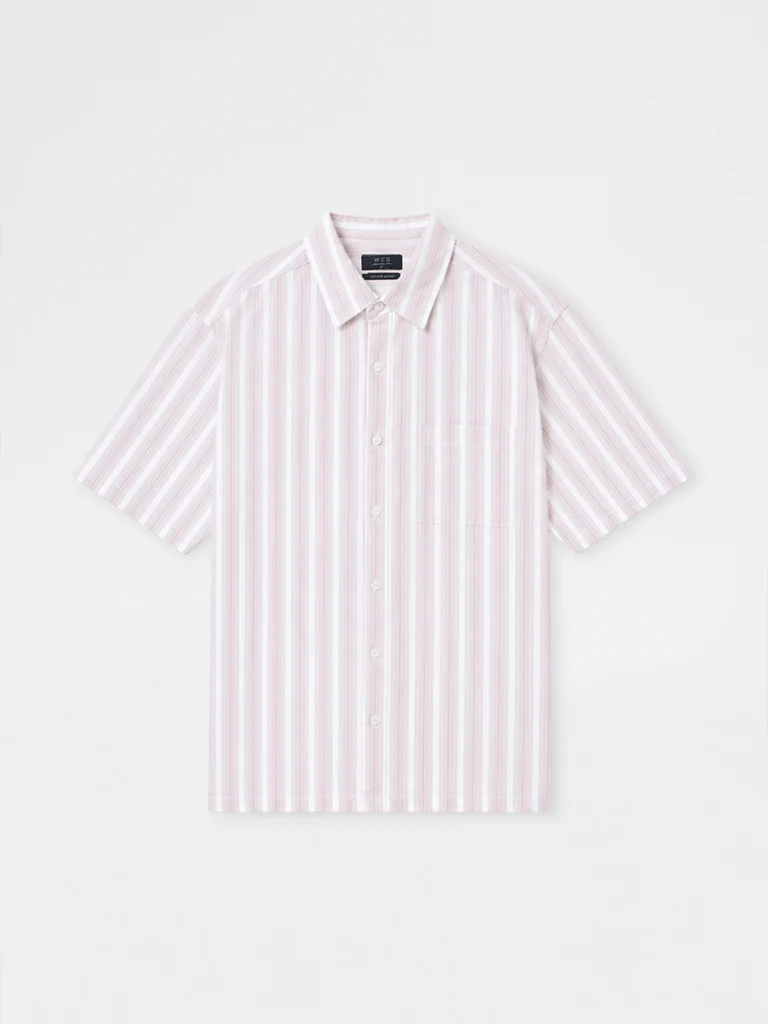 Mens Casuals Pink Striped Relaxed-Fit Cotton Shirt