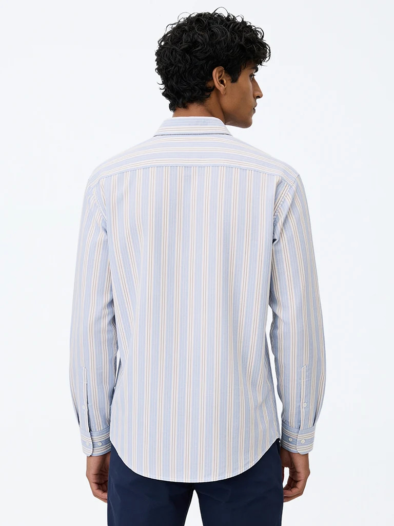 Casuals Blue Striped Relaxed-Fit Cotton-Blend Shirt