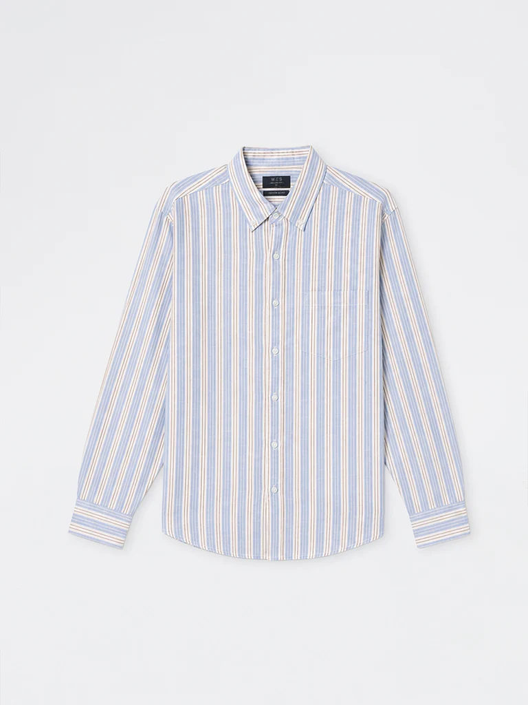 Casuals Blue Striped Relaxed-Fit Cotton-Blend Shirt
