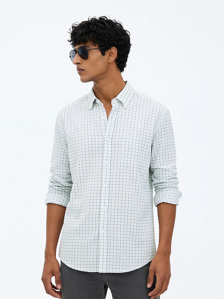 Casuals Off-White Checkered Relaxed-Fit Cotton Shirt