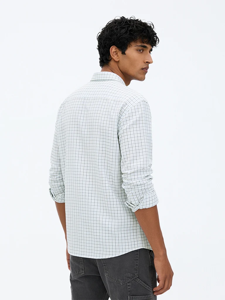 Casuals Off-White Checkered Relaxed-Fit Cotton Shirt