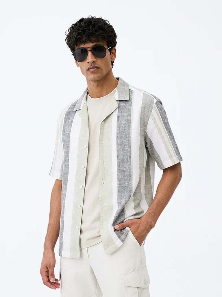 Casuals Multicolour Striped Relaxed-Fit Cotton-Blend Shirt