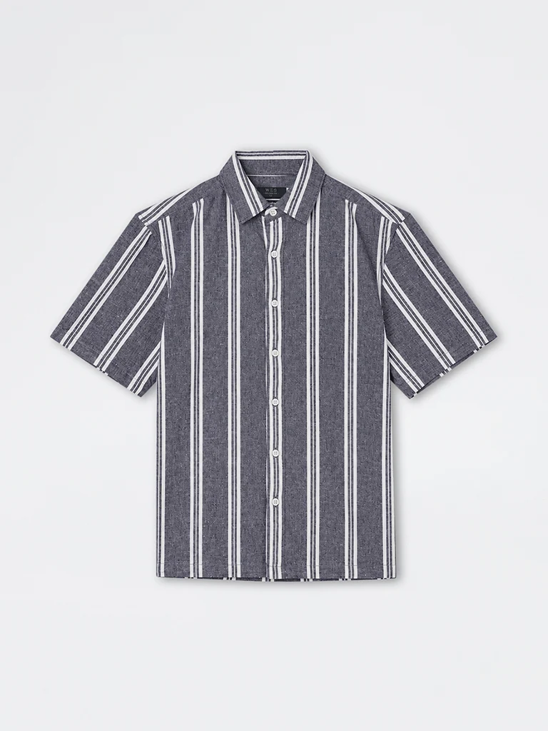Casuals Charcoal Striped Relaxed-Fit Cotton-Blend Shirt