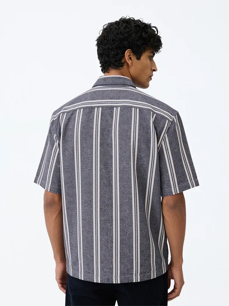 Casuals Charcoal Striped Relaxed-Fit Cotton-Blend Shirt