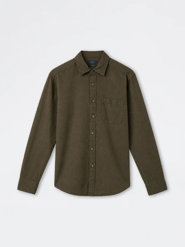 Casuals Dark Olive Solid Relaxed-Fit Cotton-Blend Shirt