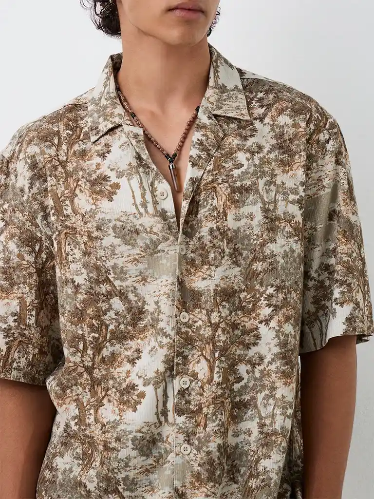 Sage Foliage Printed Relaxed-Fit Shirt