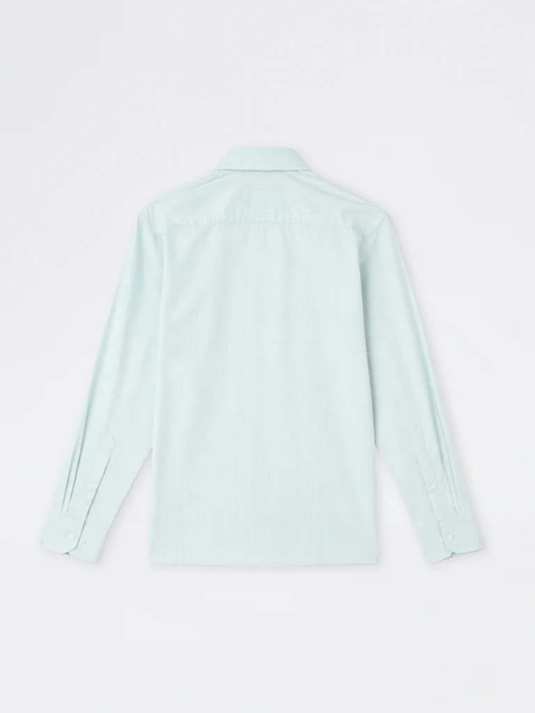 WES Formals Mint Striped Slim-Fit Cotton Shirt