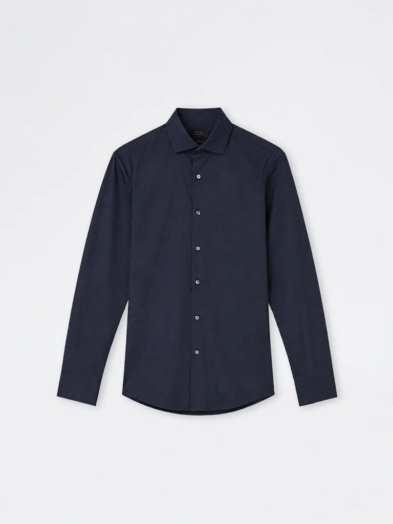 WES Formals Navy Solid Ultra Slim-Fit Cotton-Blend Shirt