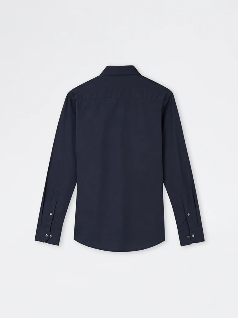 WES Formals Navy Solid Ultra Slim-Fit Cotton-Blend Shirt