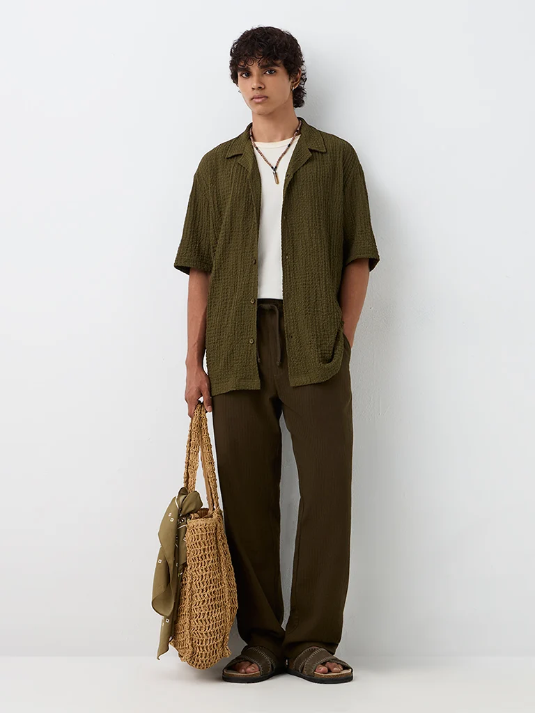 Dark Olive Textured Relaxed-Fit Shirt