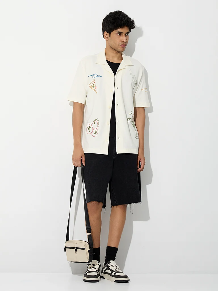 Nuon Cream Embroidered Relaxed-Fit Cotton Shirt