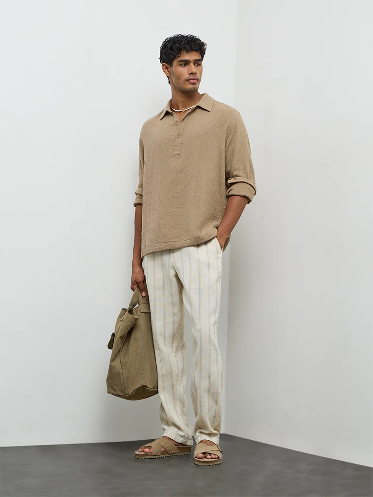ETA Taupe Relaxed-Fit Cotton Shirt