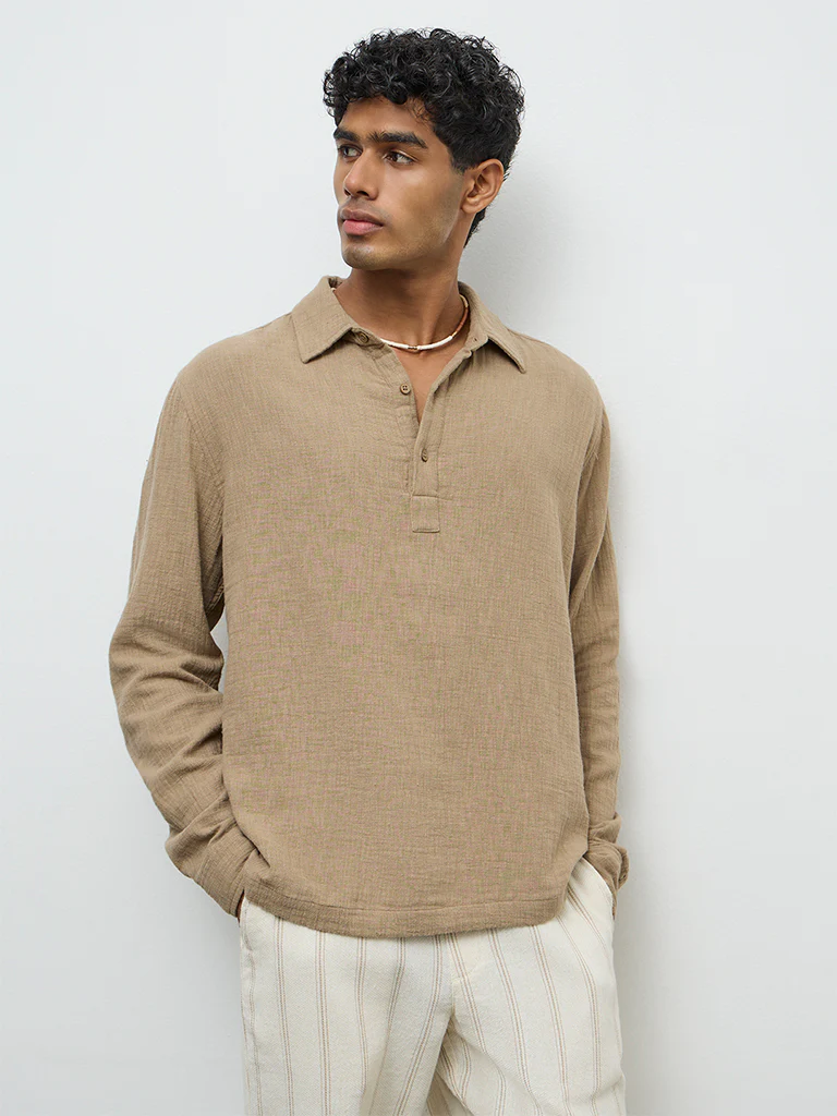 ETA Taupe Relaxed-Fit Cotton Shirt