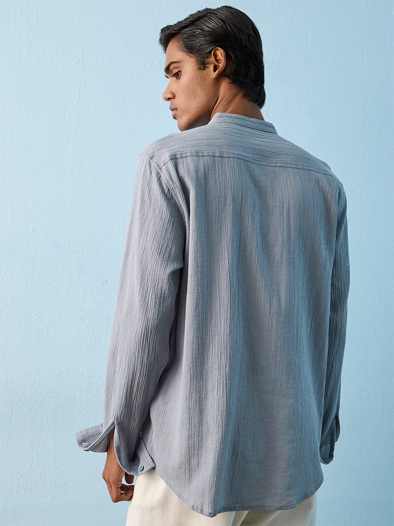 ETA Light Blue Textured Relaxed-Fit Cotton Shirt