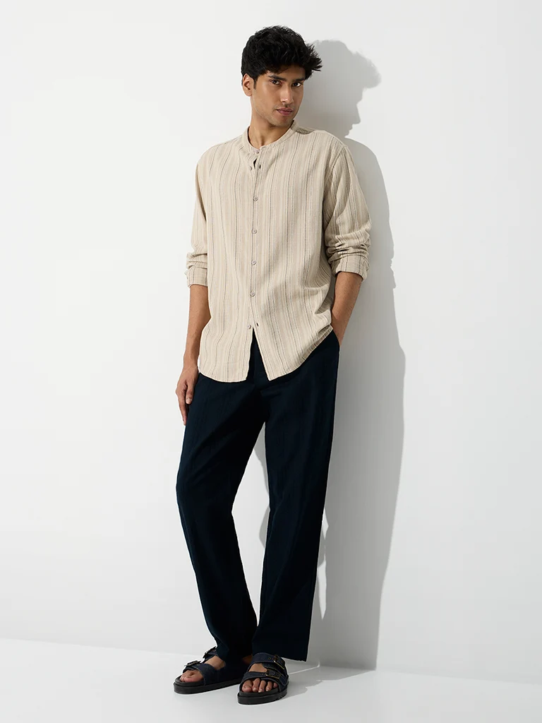 ETA Light Beige Striped Relaxed-Fit Cotton Shirt