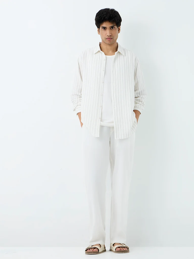 ETA Off-White Striped Printed Relaxed-Fit Cotton Shirt