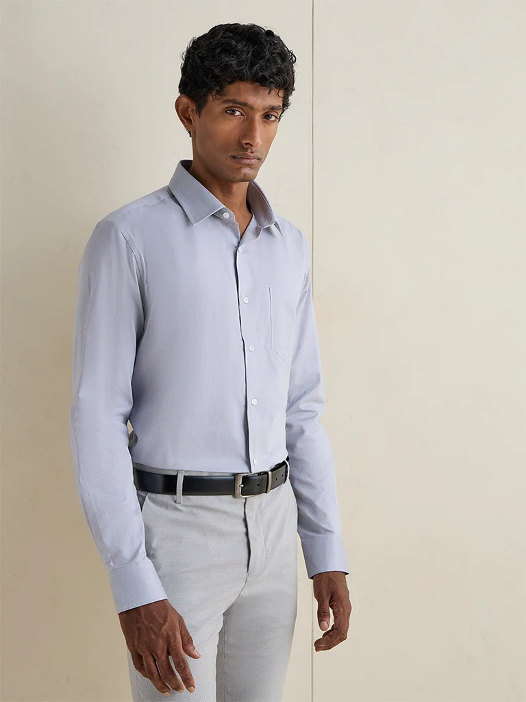 Formals Grey Slim-Fit Cotton Shirt
