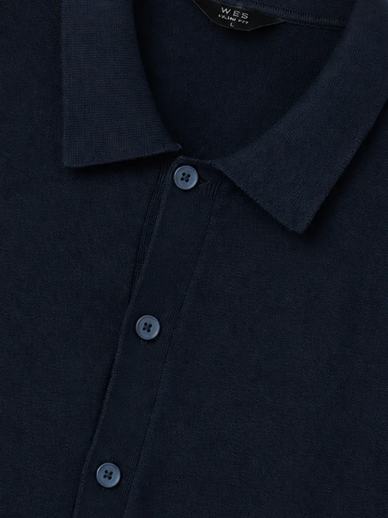 Formals Navy Solid Relaxed-Fit Cotton Shirt