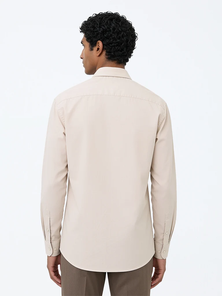 Formals Light Beige Solid Relaxed-Fit Cotton Shirt