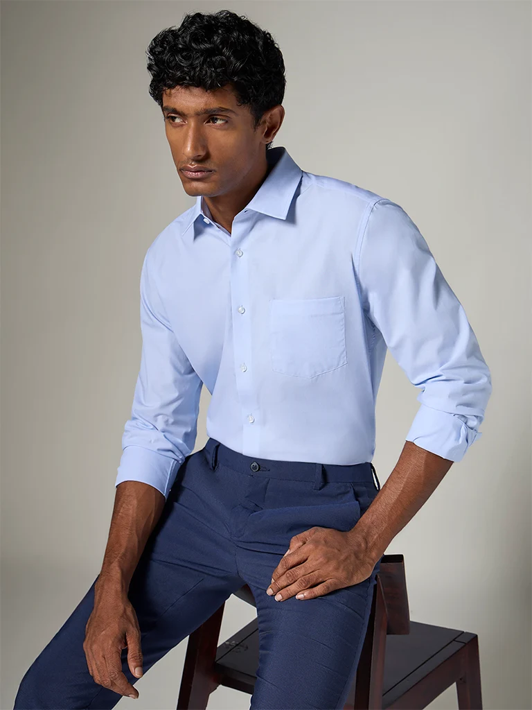 Formals Light Blue Slim-Fit Cotton Shirt