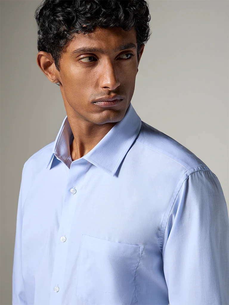 Formals Light Blue Slim-Fit Cotton Shirt