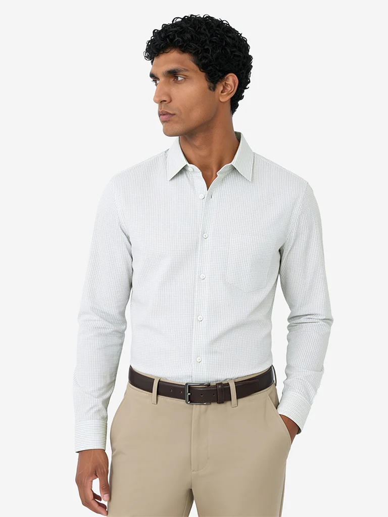 Formals Sage Checkered Slim-Fit Cotton Shirt