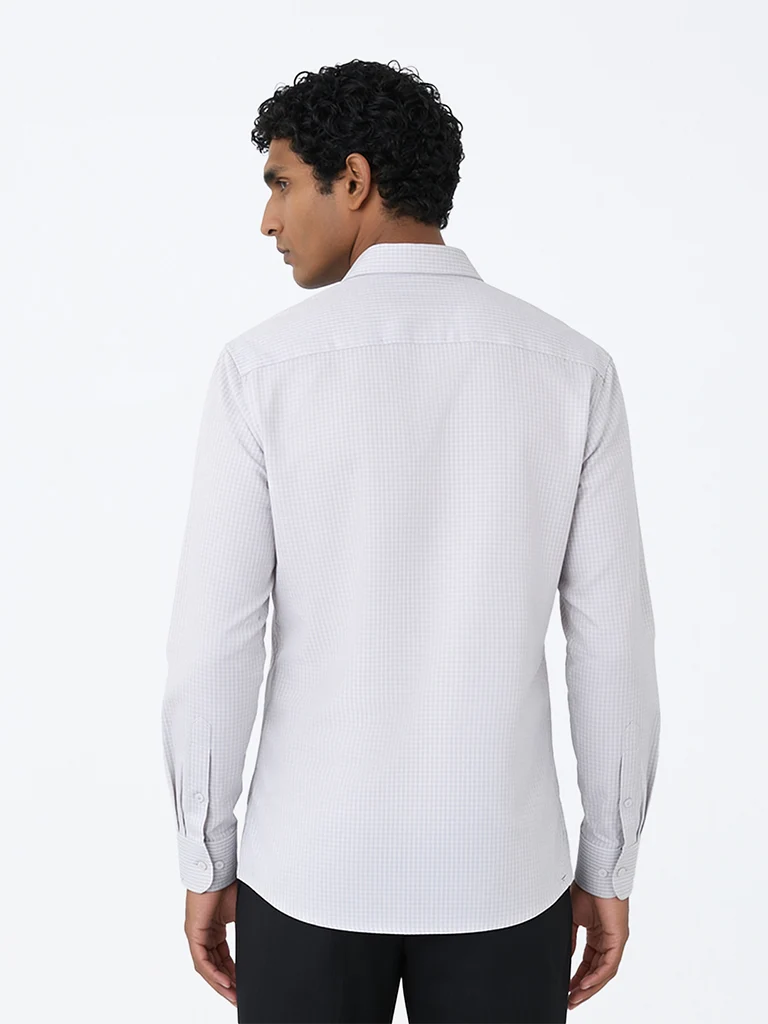 Formals Grey Checkered Slim-Fit Cotton Shirt