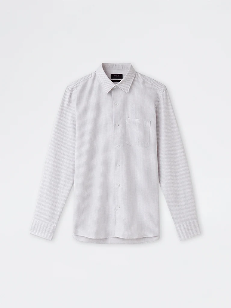 Formals Grey Checkered Slim-Fit Cotton Shirt