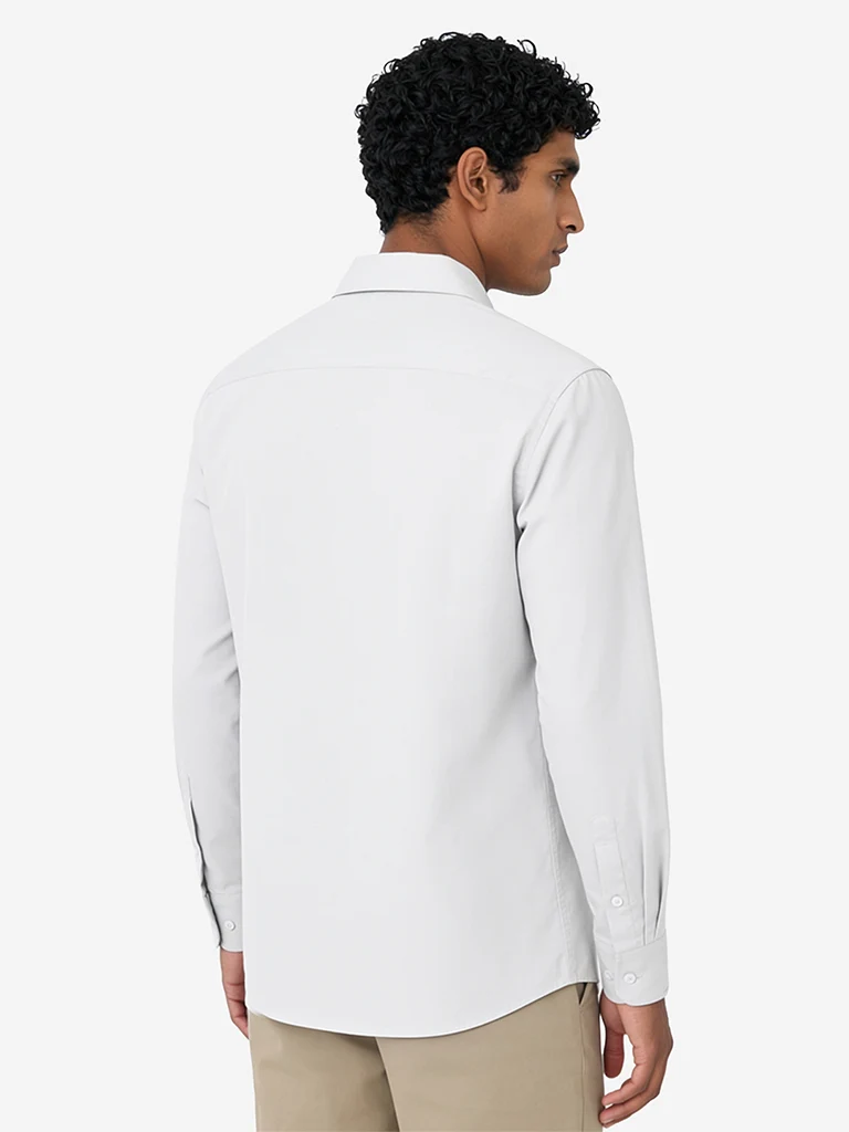 Formals Grey Solid Slim-Fit Cotton Shirt