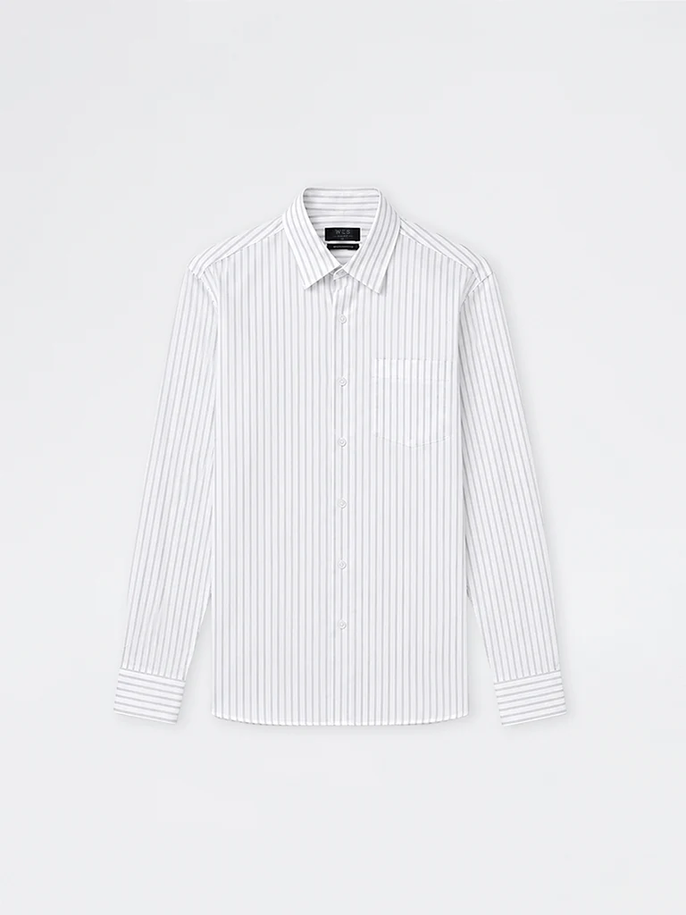Formals White Striped Slim-Fit Cotton Shirt